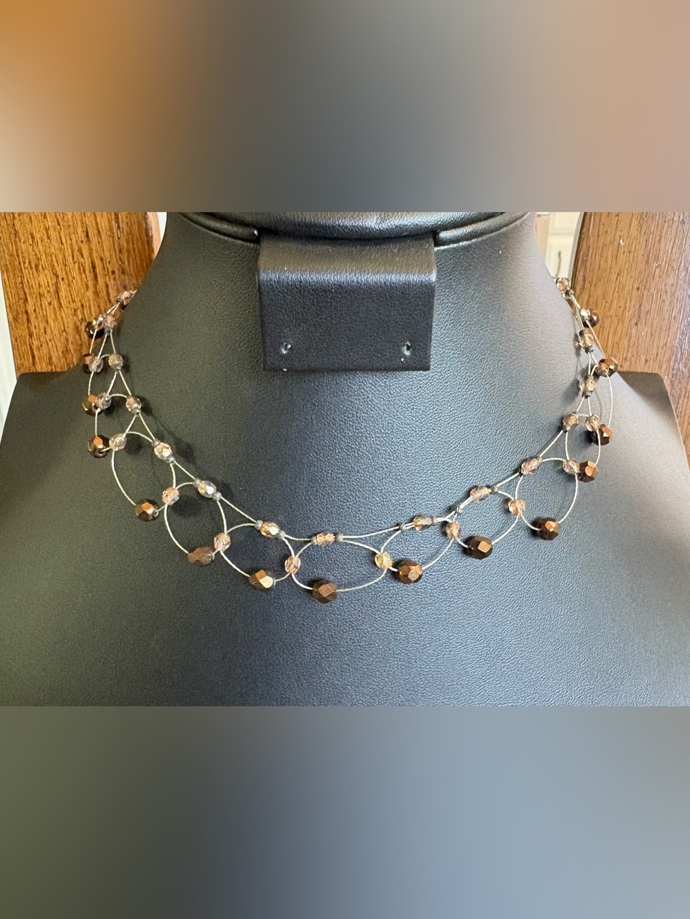 Vintage Robert Rose Beaded Necklace Brown Bronze Crystal Statement Necklace